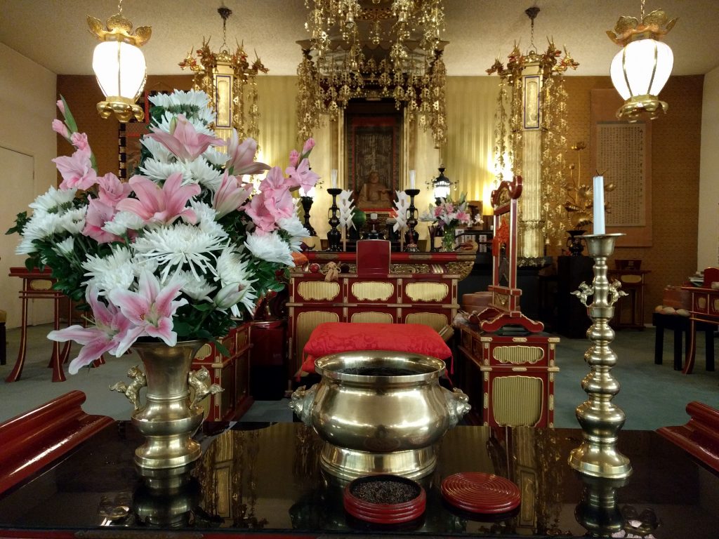 Altar Flowers at the Sunday, Aug. 28, 2016 service at the Sacramento Nichiren Buddhist Church