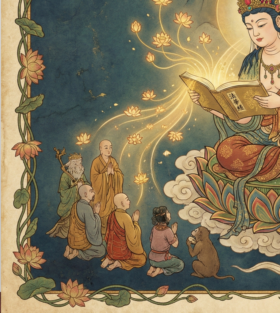 Closeup of lower left corner of Daily Dharma illustration for January 13, 2026