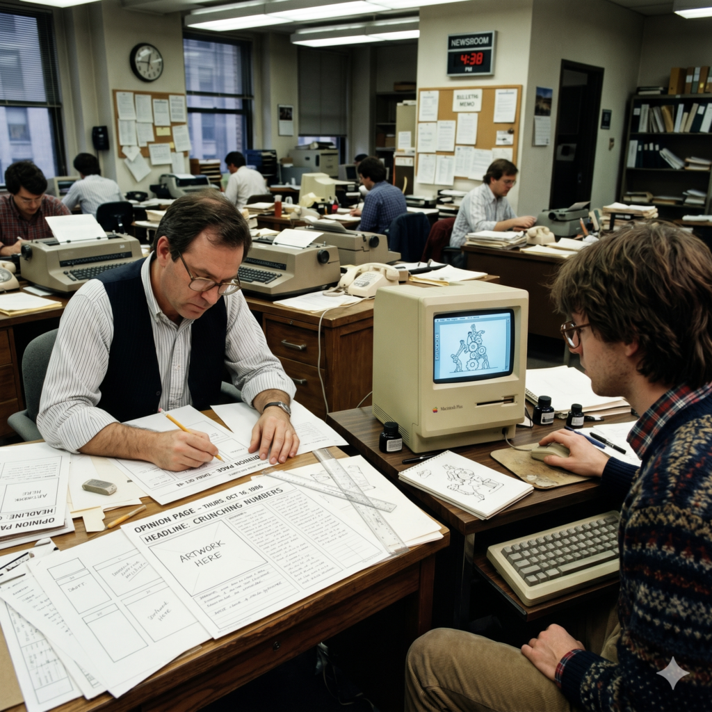 Gemini imagines a newsroom in the 1980s