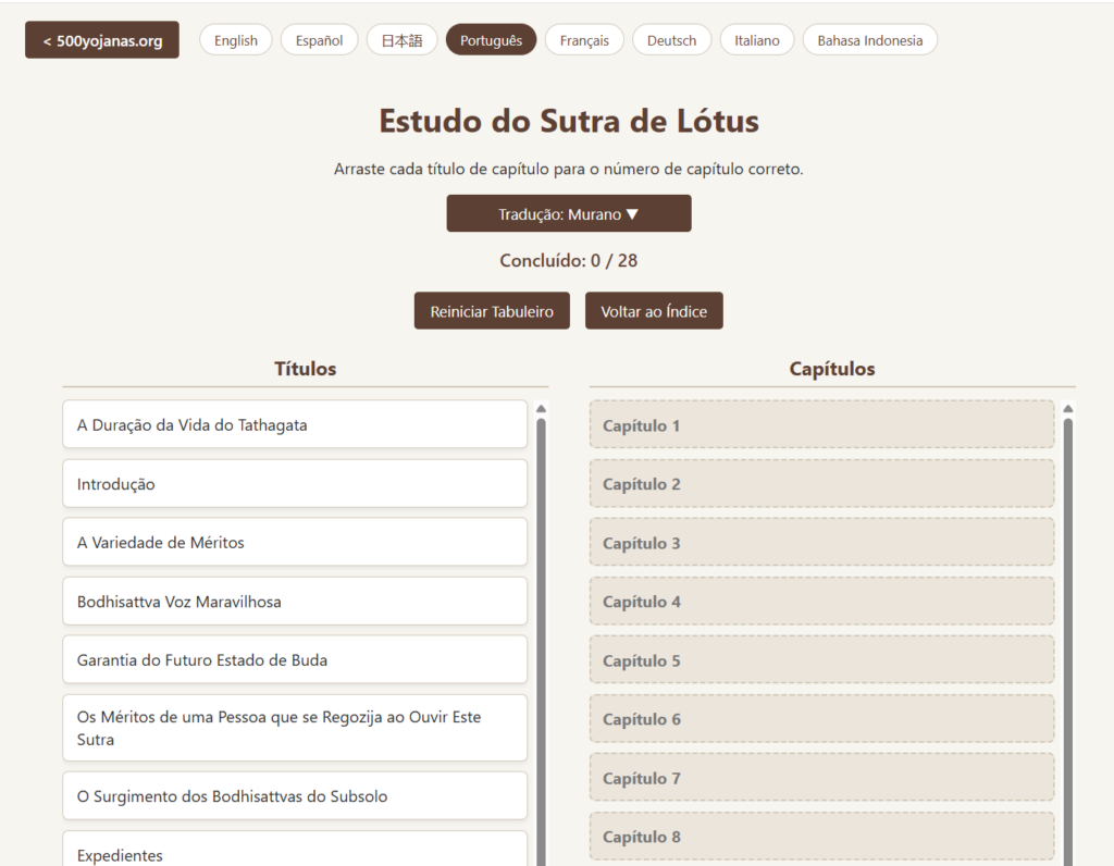 Example of Lotus Sutra Study site with non-English wording